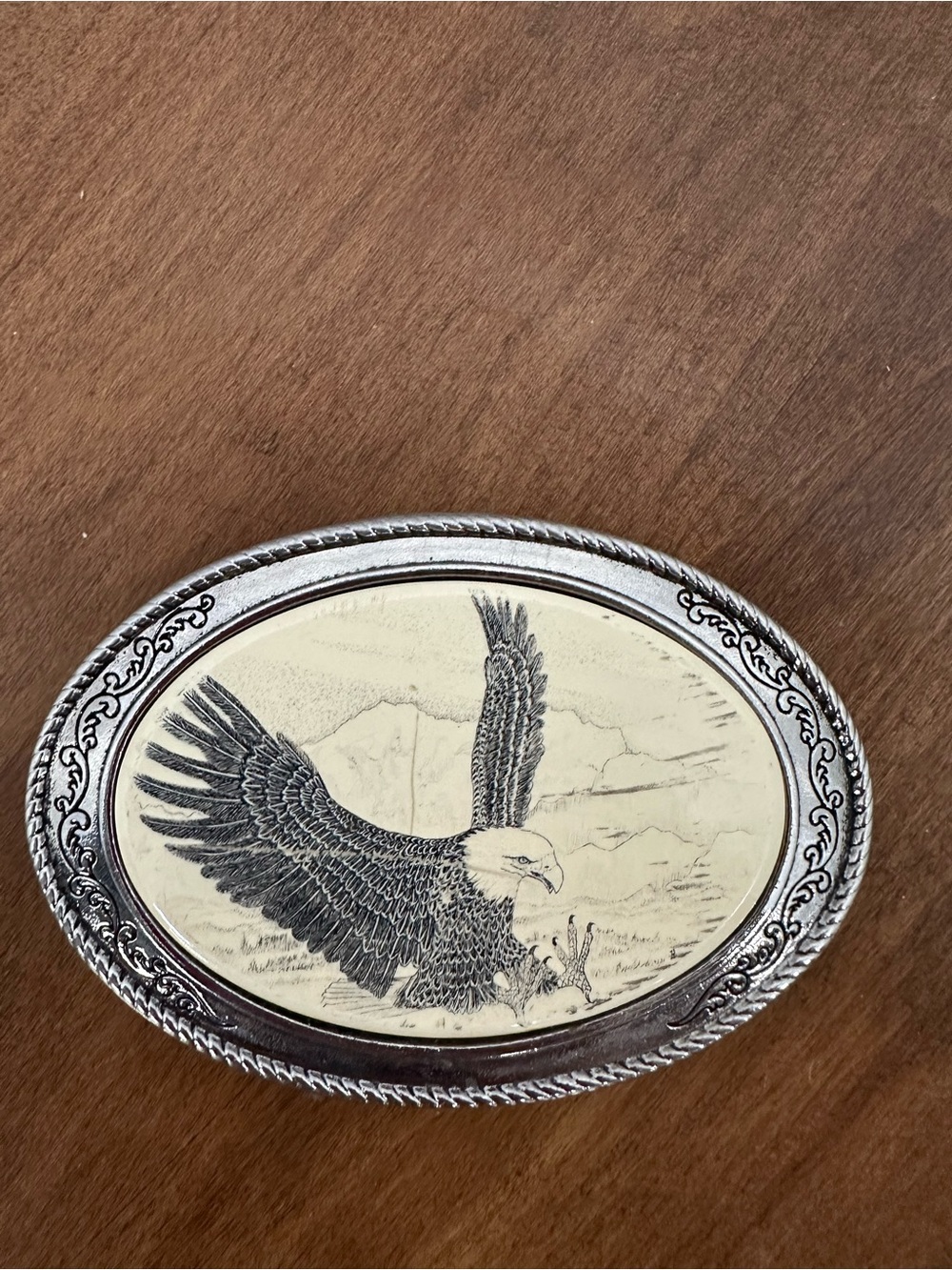 Vintage Barlow made in USA bald Eagle 3 inch Oval Belt Buckle bonus belt